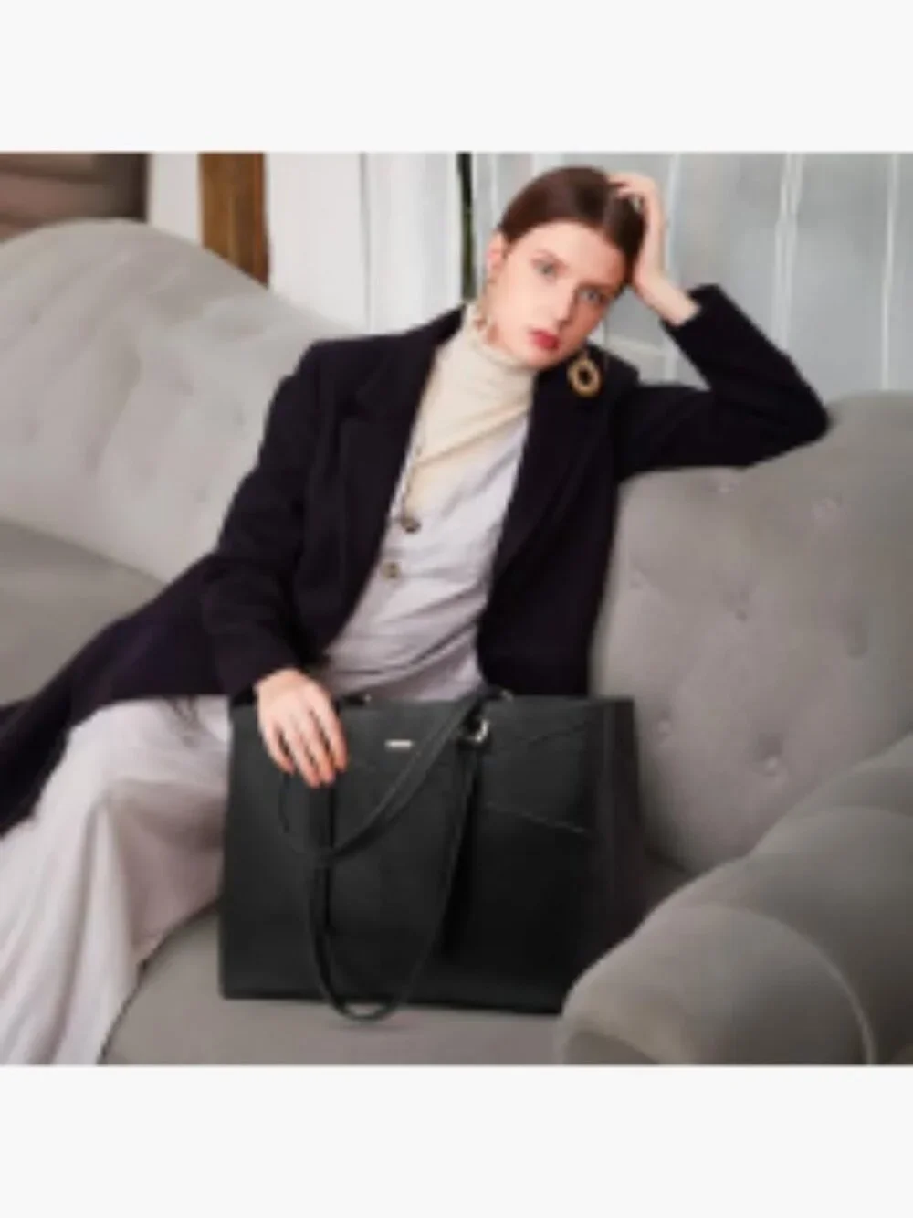 Waterproof Faux Leather Laptop Tote Bag for Women 15.6 Inch Business Work